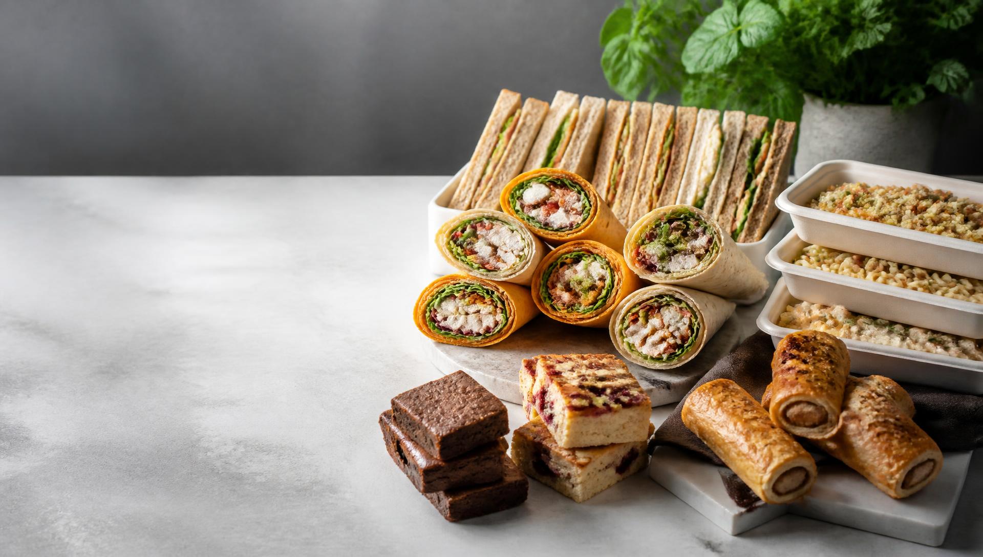 Fresh sandwiches, wraps, ready meals, cakes and savoury snacks ready for wholesale delivery