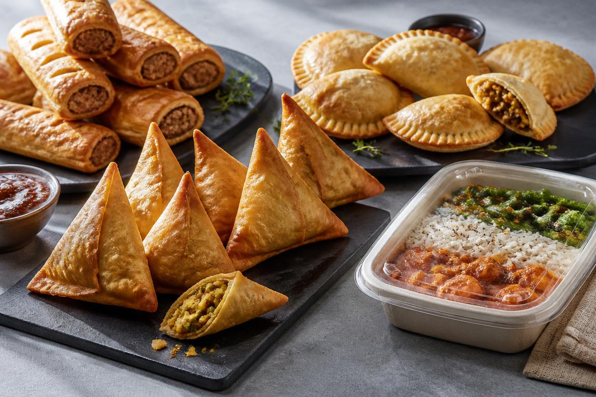 Samosas, savoury pastries and ready meals for food-to-go counters